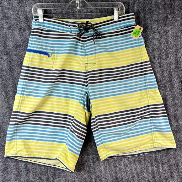 Patagonia Swim Trunks Adult 32 Medium Blue Yellow Board Shorts Bathing Suit Men - Picture 1 of 12